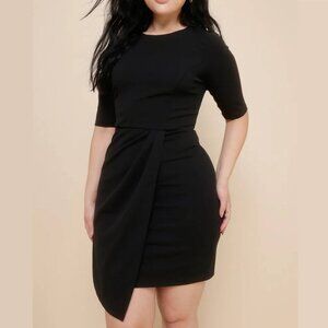 Lulus Westwood Black Half Sleeve Sheath Dress pleated cocktail party stretch
